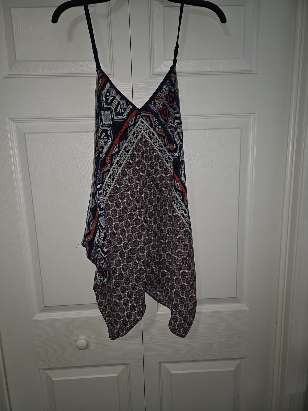 A. Byer Navy Dress with Rust & Light Blue Print